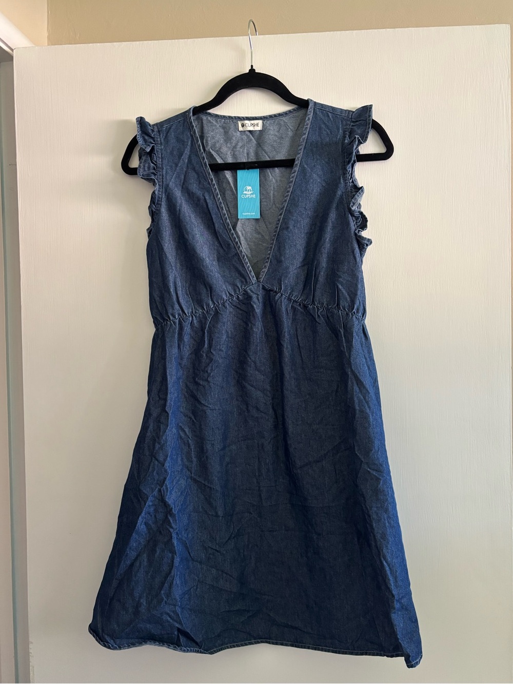 Cupshe Blue Denim V-Neck Ruffle Sleeve Mini Dress